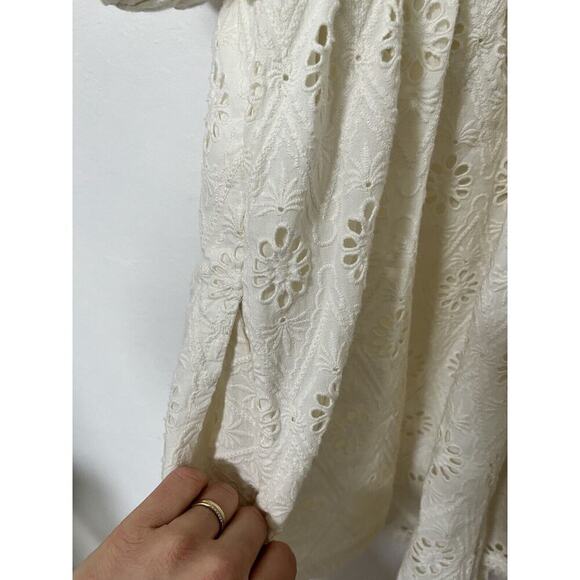 Anthropologie Pilcro Puff Sleeve Eyelet Playsuit Romper Jumper Size MP White NEW - Picture 5 of 9